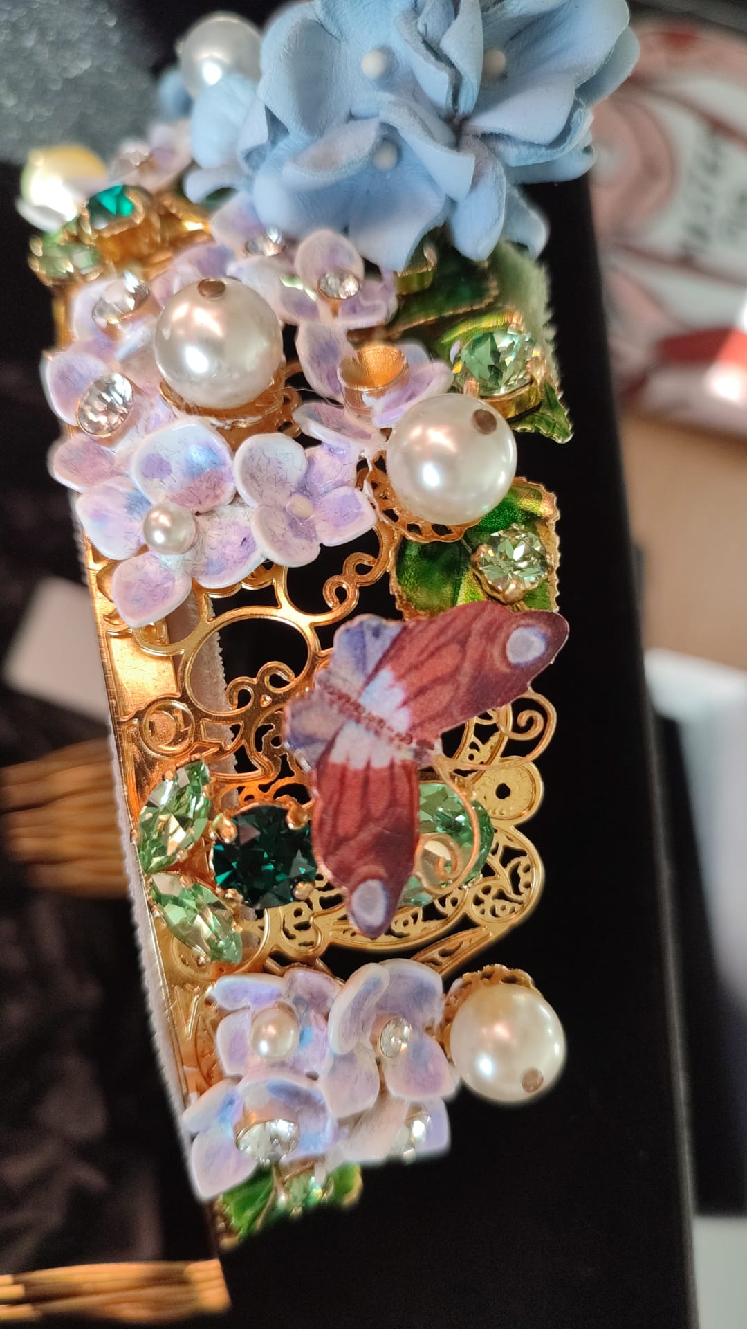 Serre-tête-couronne Diadème Dolce & Gabbana Cristal doré Hortensia violet