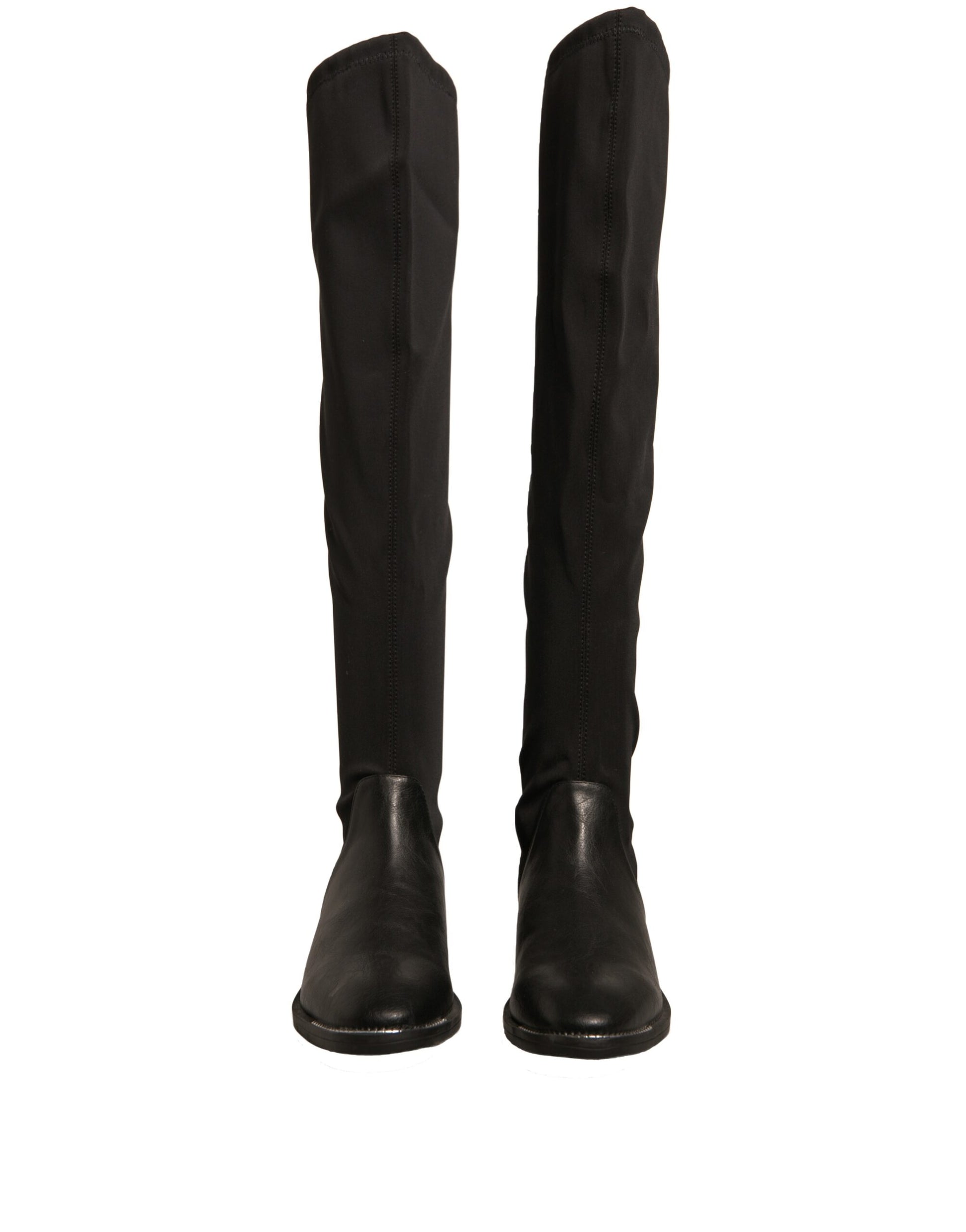 MY TWIN Bottes plates hautes en cuir suédé noir