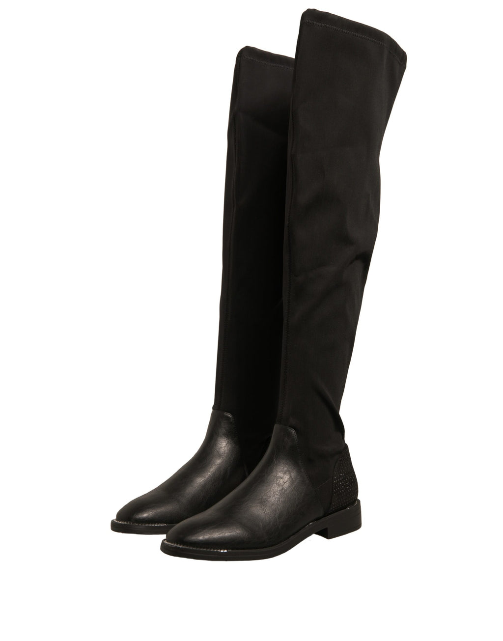 MY TWIN Bottes plates hautes en cuir suédé noir