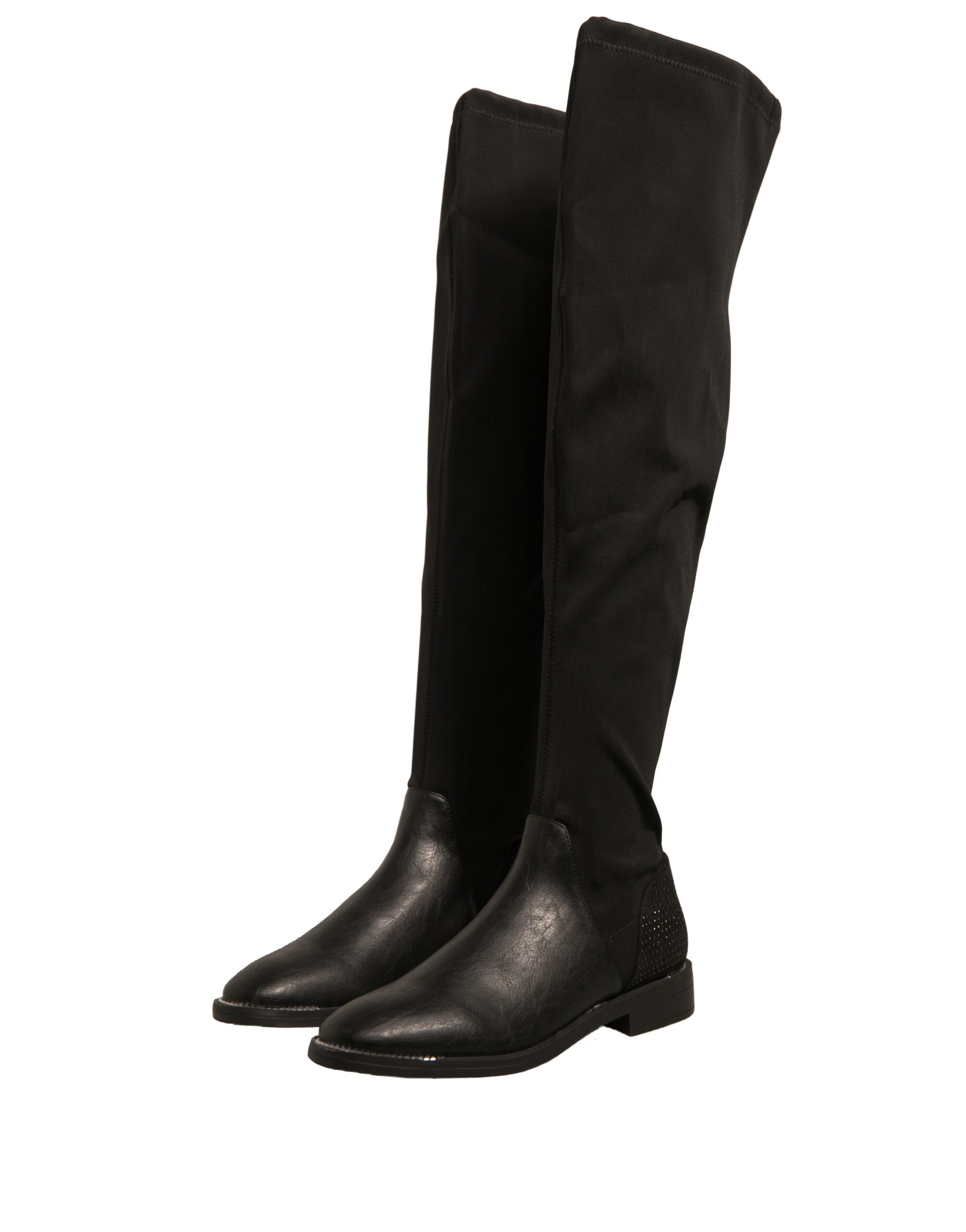MY TWIN Bottes plates hautes en cuir suédé noir