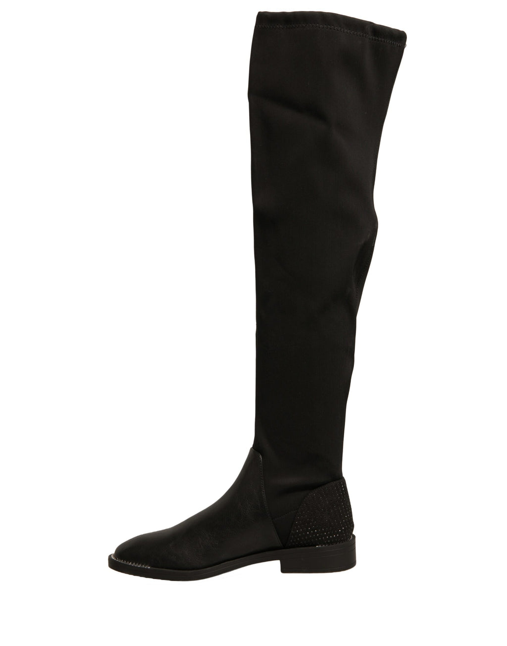 MY TWIN Bottes plates hautes en cuir suédé noir