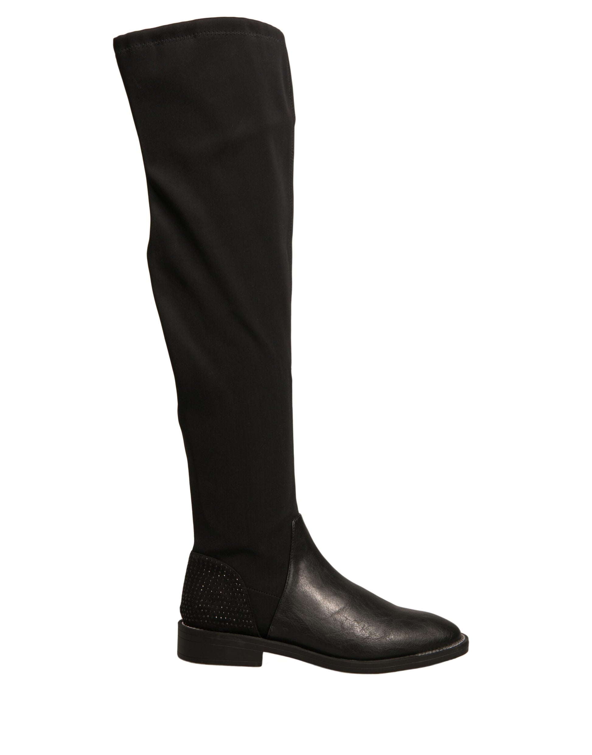 MY TWIN Bottes plates hautes en cuir suédé noir