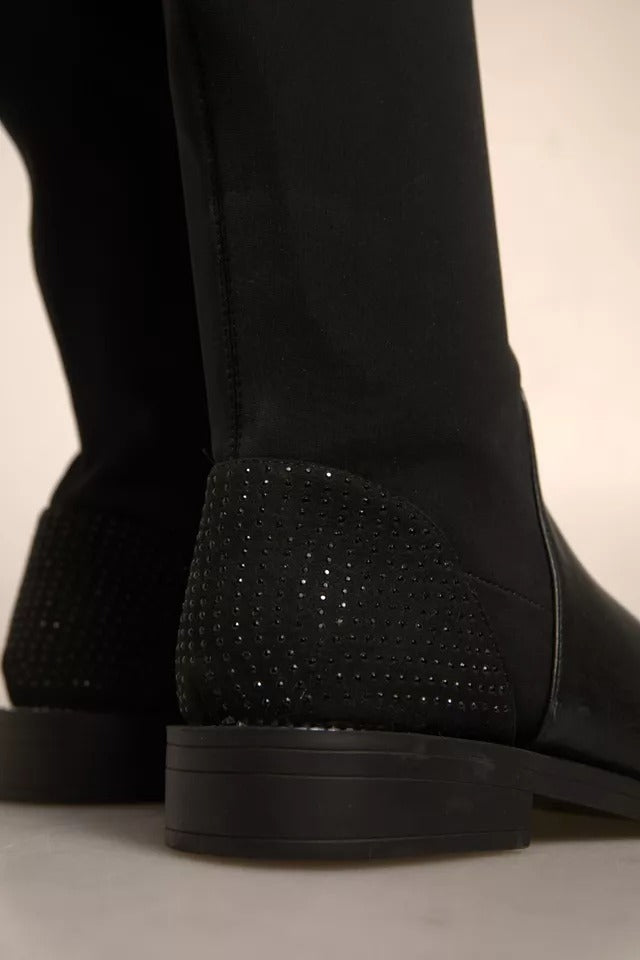 MY TWIN Bottes plates hautes en cuir suédé noir