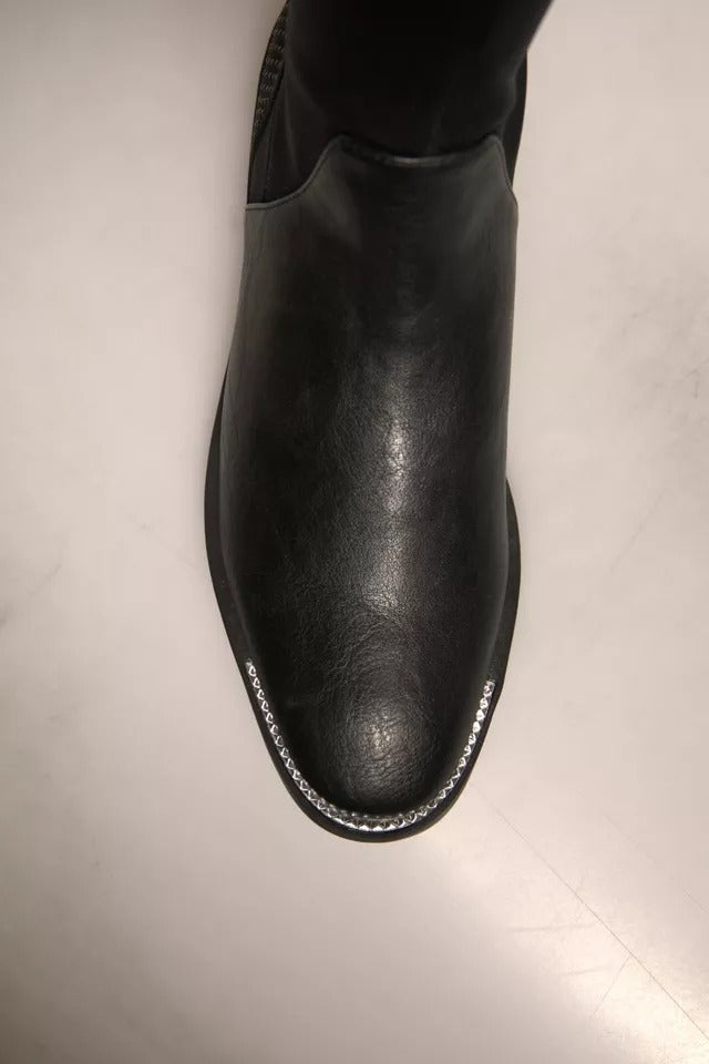 MY TWIN Bottes plates hautes en cuir suédé noir