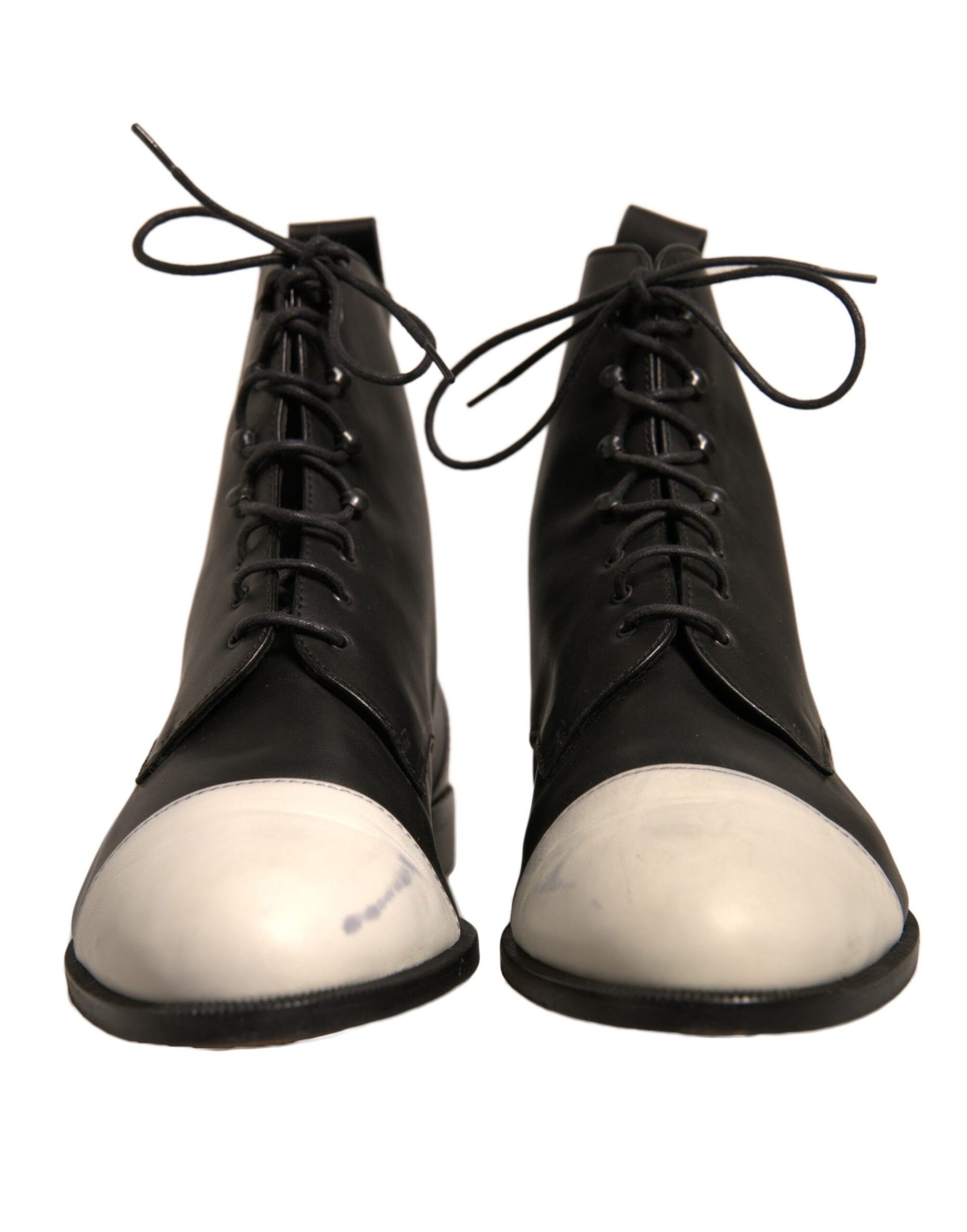 Chaussures plates à lacets en cuir noir et blanc Sergio Rossi, bottines