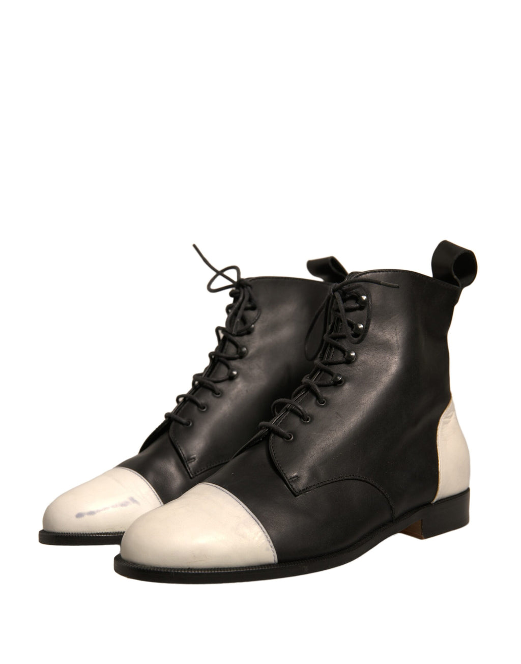 Chaussures plates à lacets en cuir noir et blanc Sergio Rossi, bottines