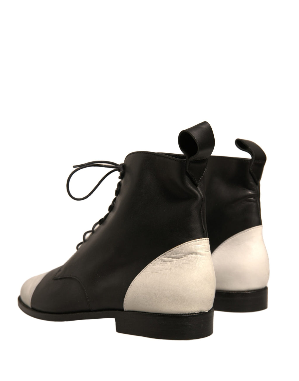 Chaussures plates à lacets en cuir noir et blanc Sergio Rossi, bottines