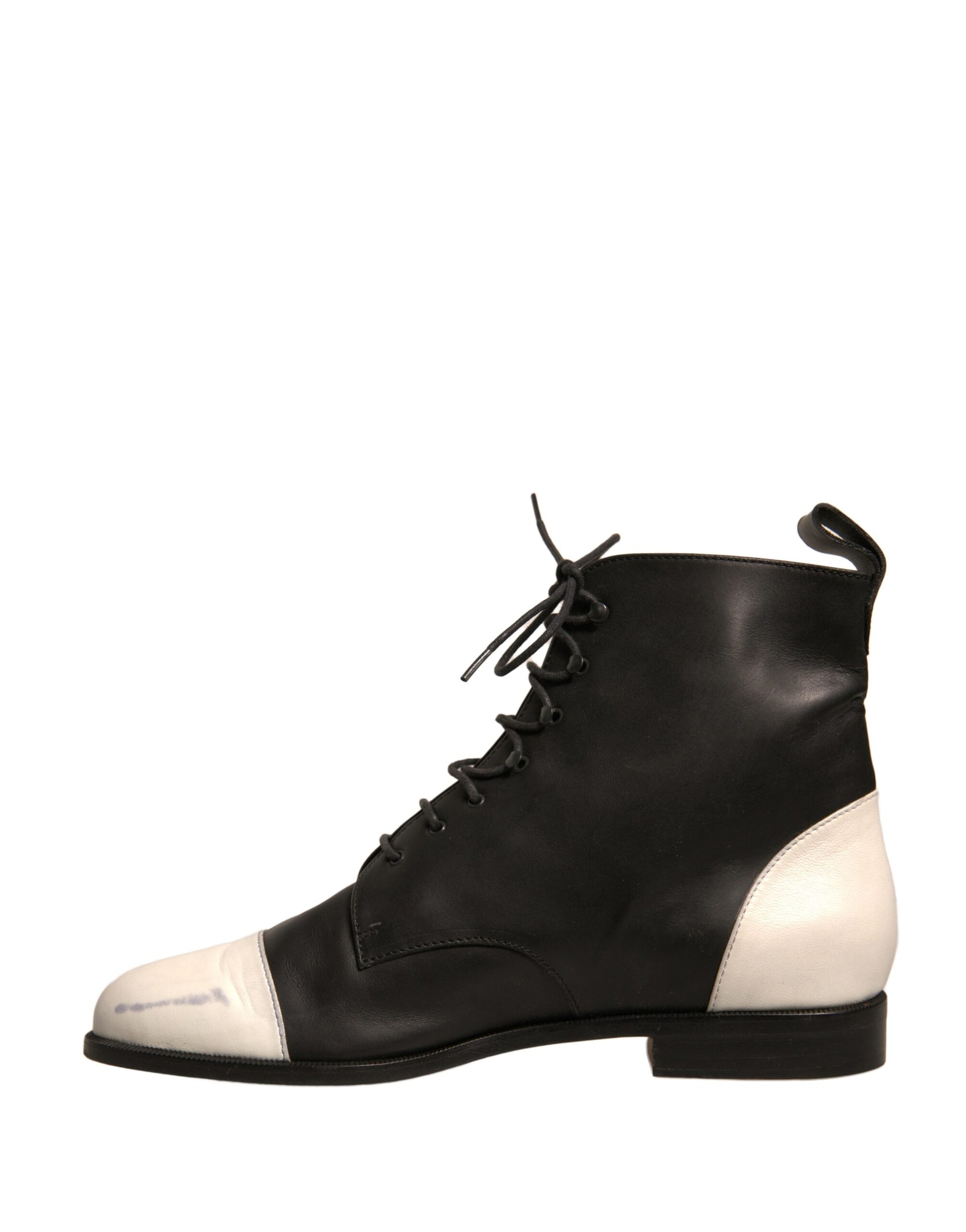 Chaussures plates à lacets en cuir noir et blanc Sergio Rossi, bottines