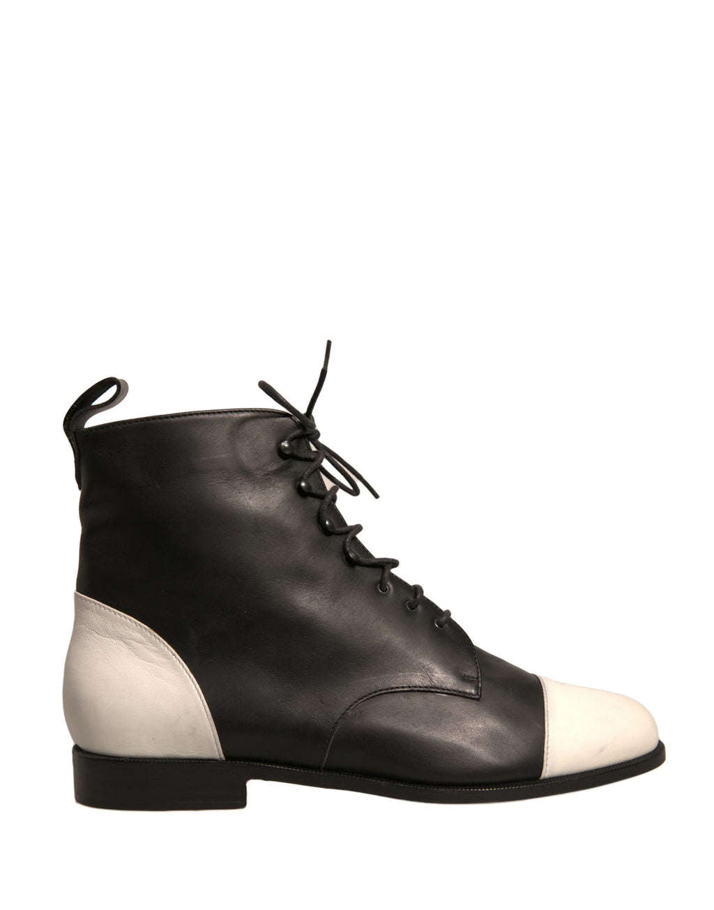 Chaussures plates à lacets en cuir noir et blanc Sergio Rossi, bottines