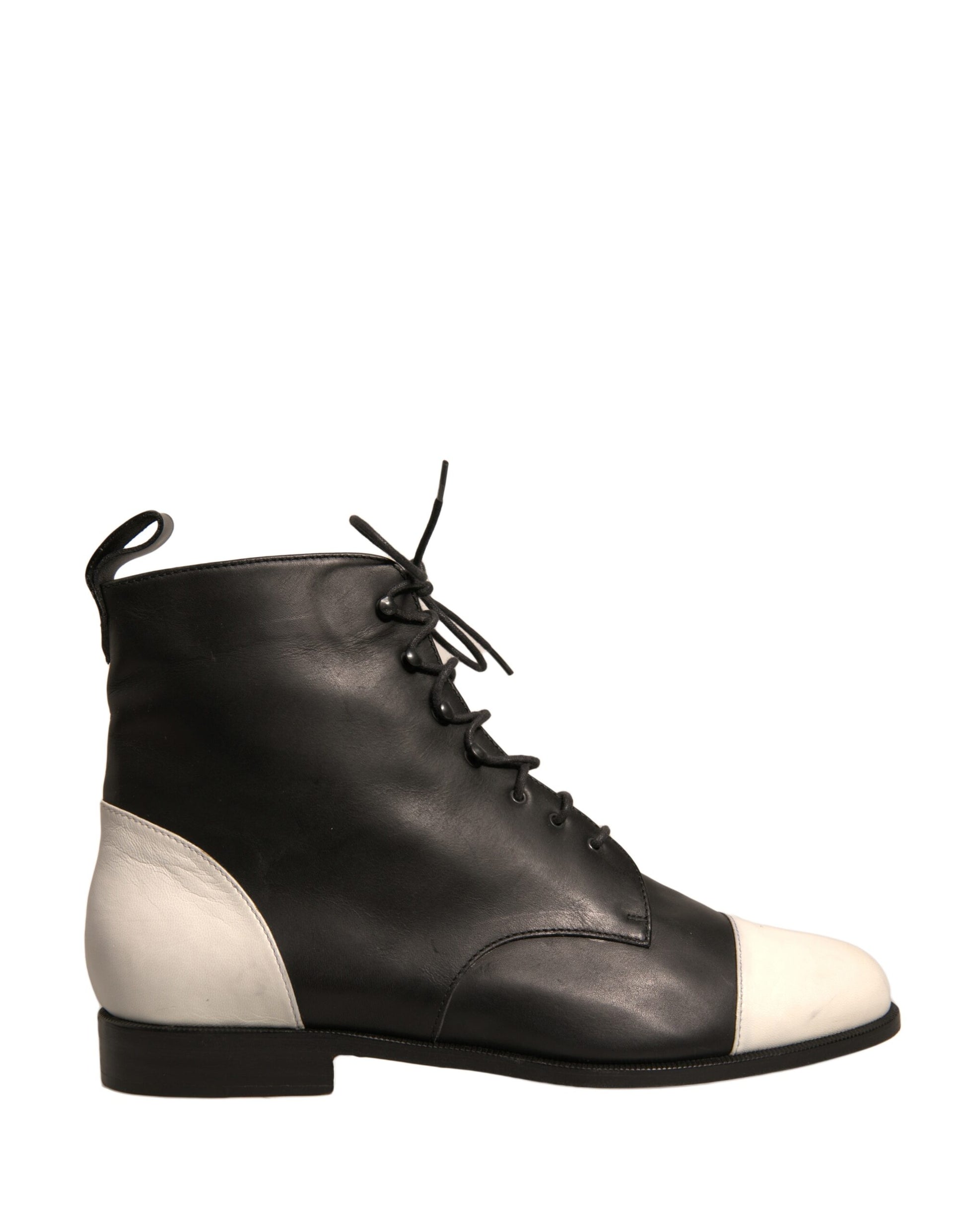 Chaussures plates à lacets en cuir noir et blanc Sergio Rossi, bottines