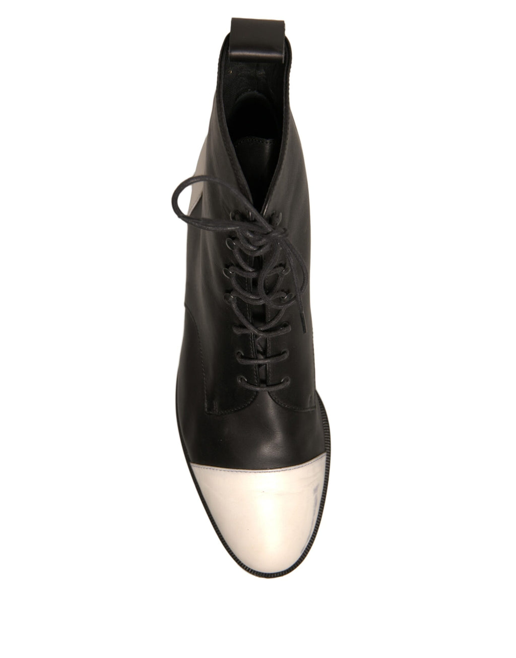 Chaussures plates à lacets en cuir noir et blanc Sergio Rossi, bottines