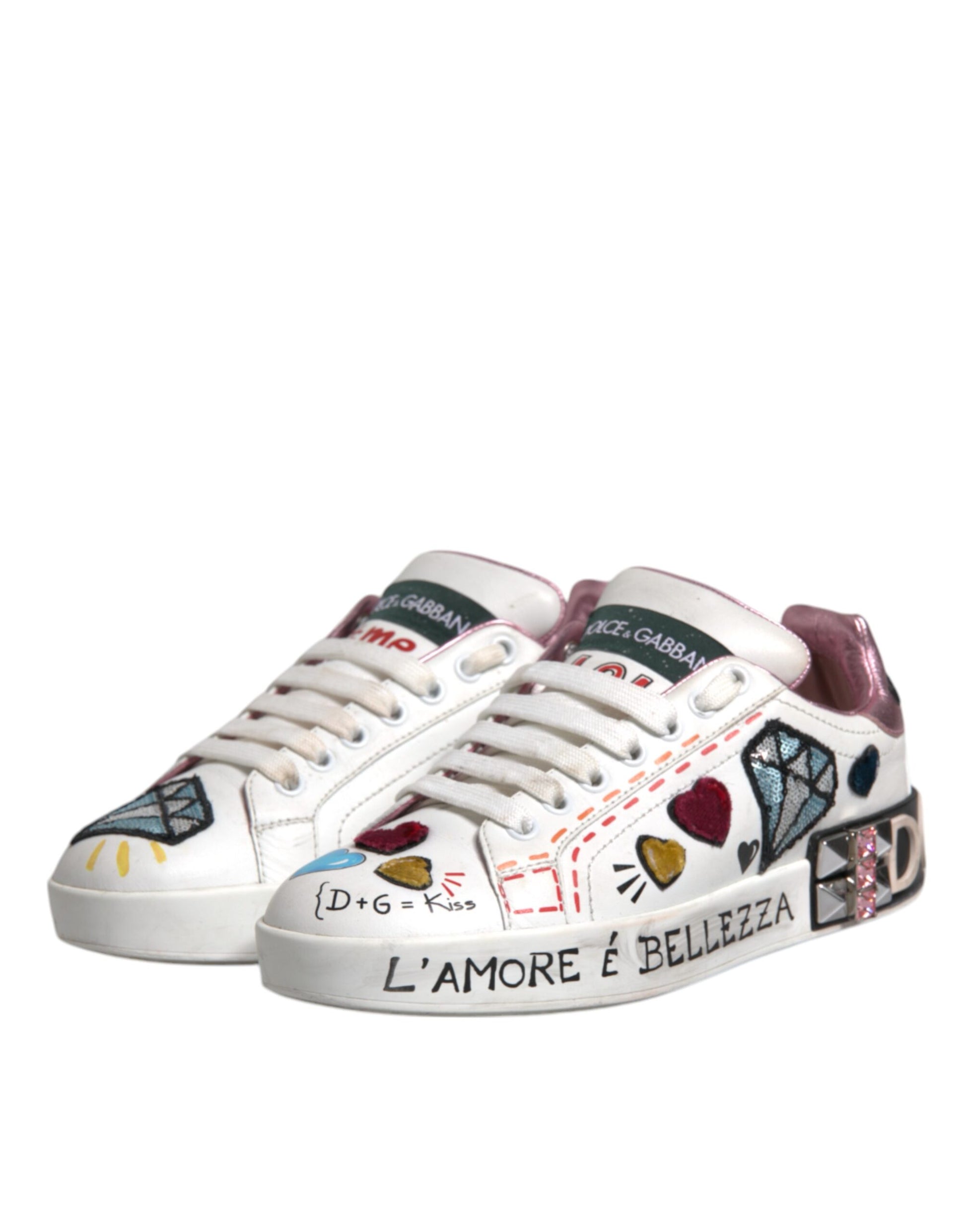 Dolce & Gabbana White Low Top Sneakers for Women side view