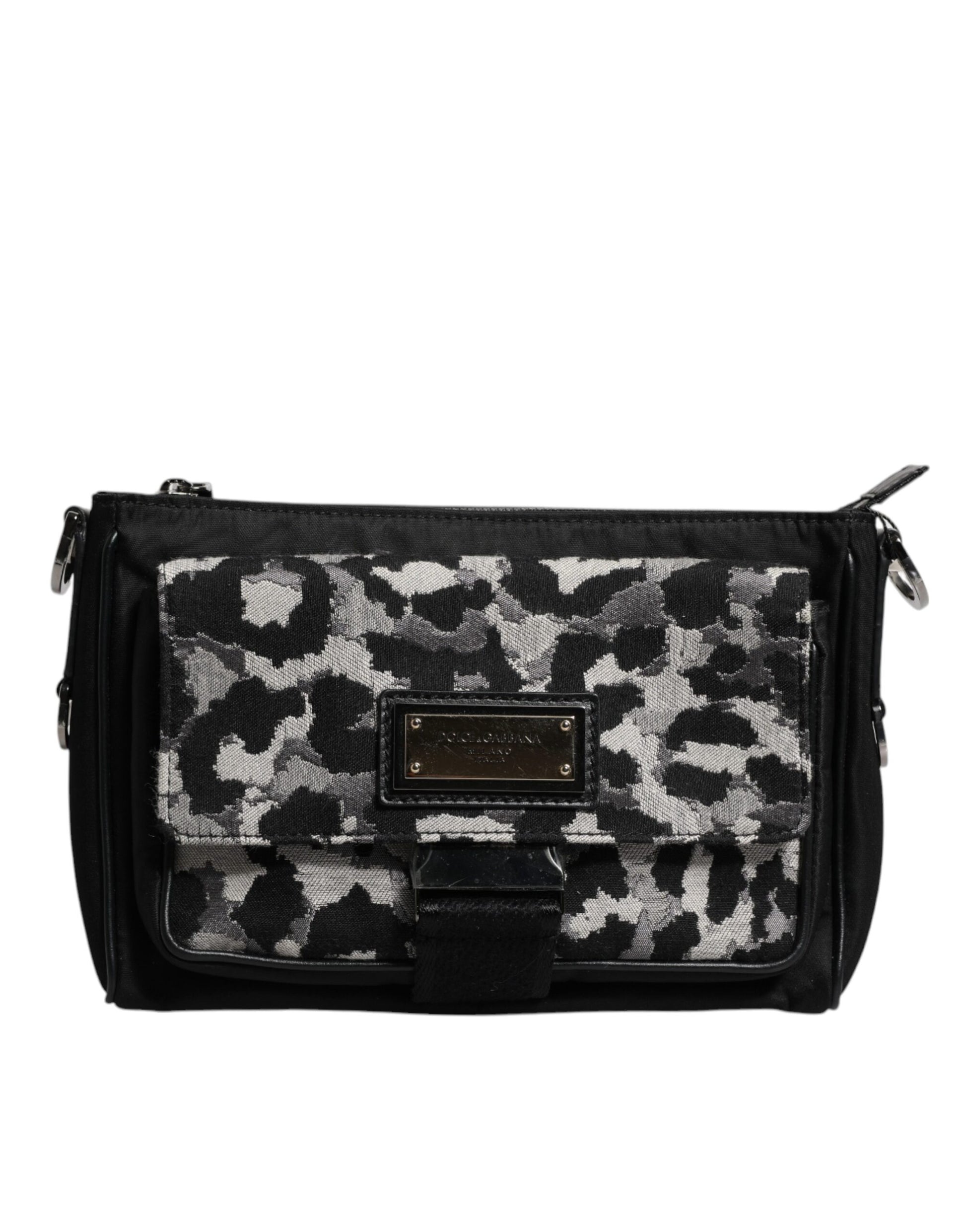 Dolce &amp; Gabbana – Mehrfarbige Umhängetasche aus Jacquard mit Leopardenmuster