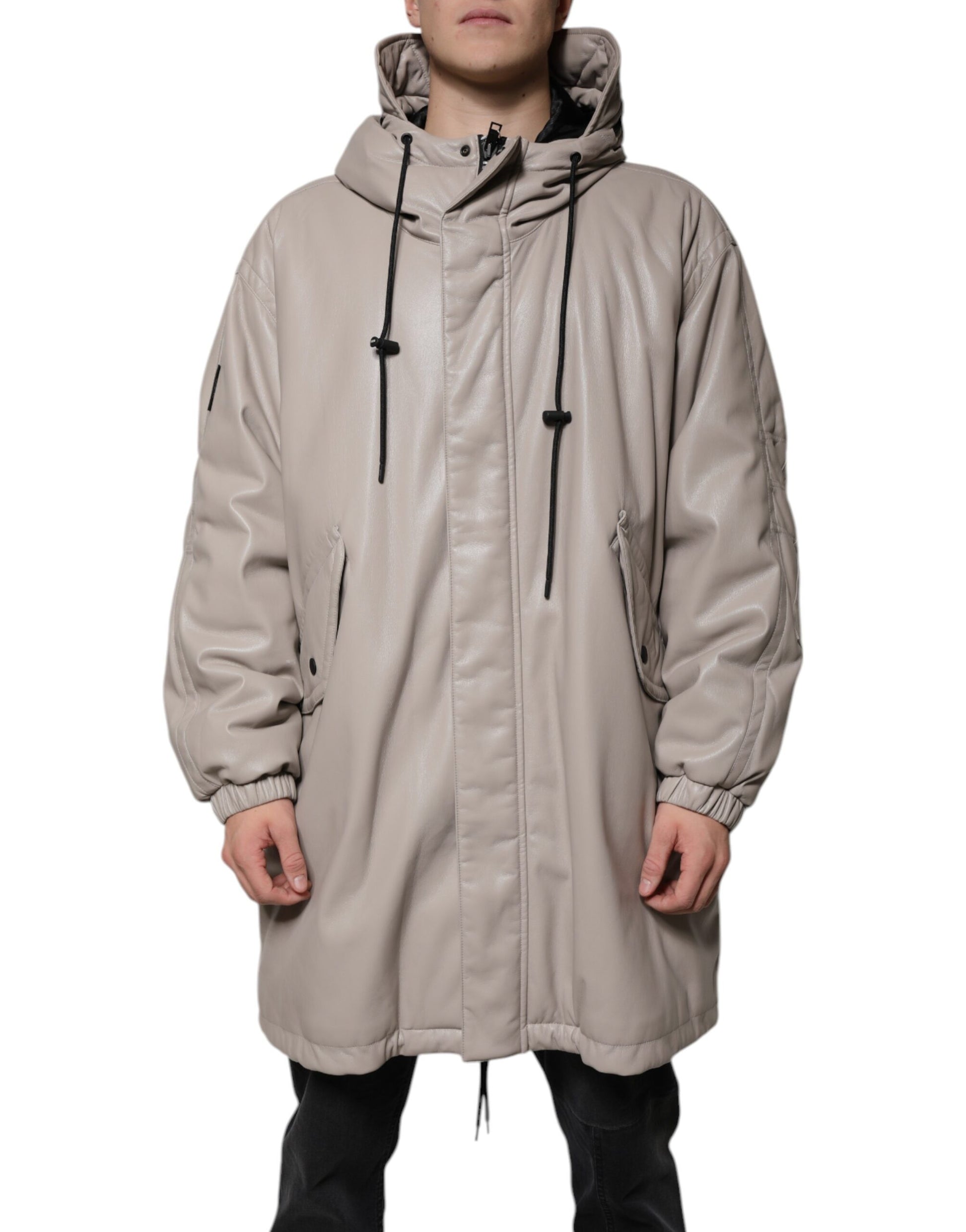 MSGM Veste longue décontractée à capuche et à manches longues zippée beige