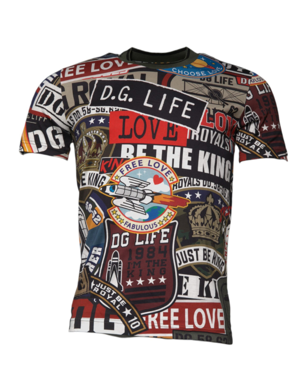 T-shirt en coton à col rond et imprimé graphique multicolore Dolce & Gabbana