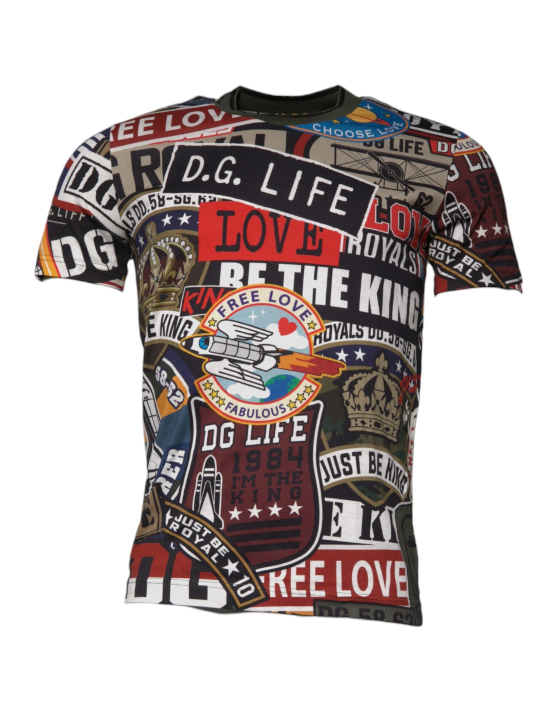 T-shirt en coton à col rond et imprimé graphique multicolore Dolce & Gabbana