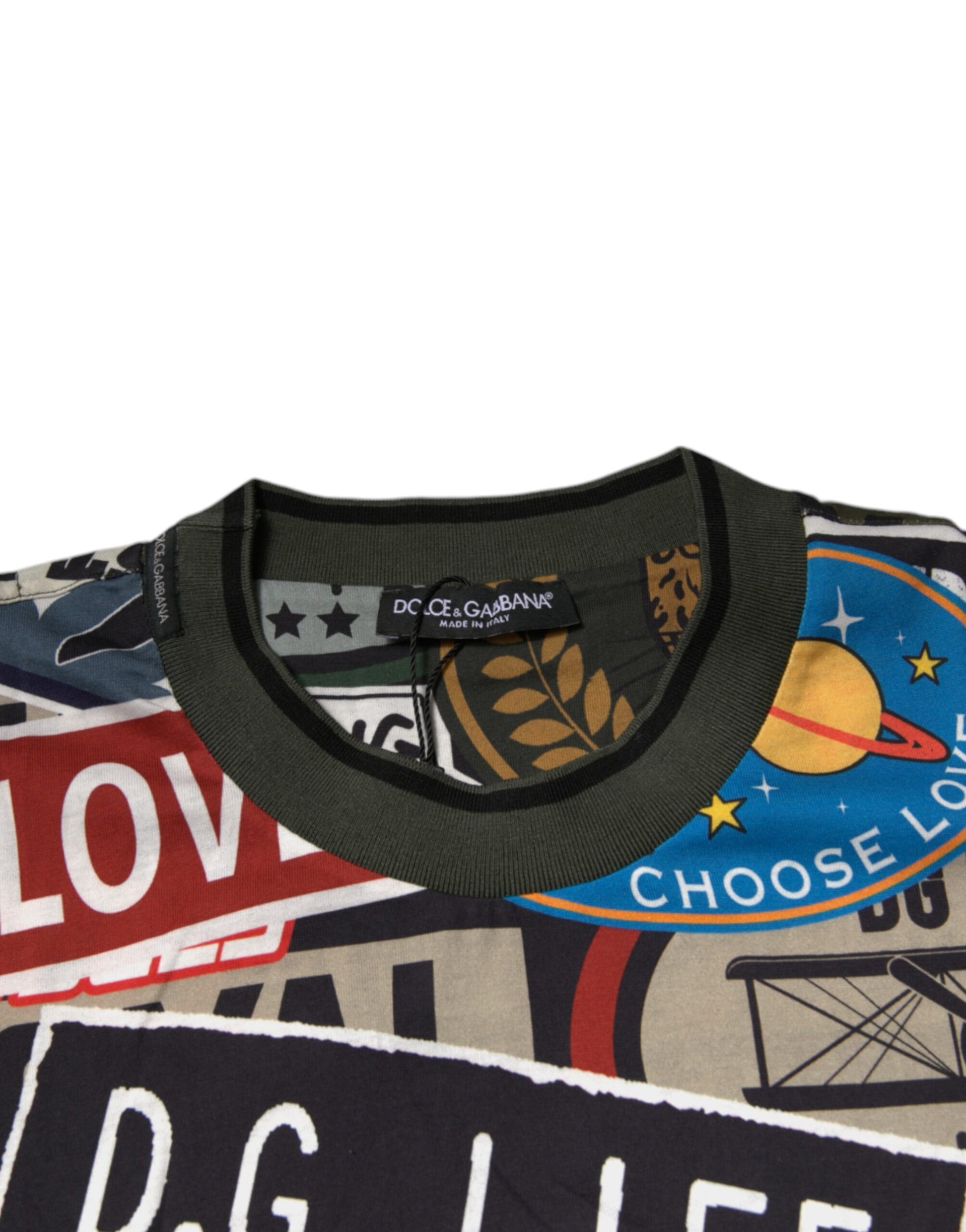 T-shirt en coton à col rond et imprimé graphique multicolore Dolce & Gabbana