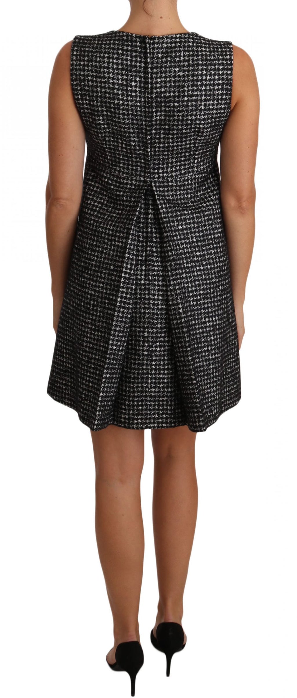 Mini-robe droite Dolce & Gabbana gris pied-de-poule à appliqués floraux