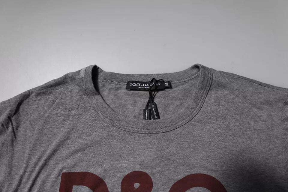 T-shirt col rond en coton gris à logo imprimé Dolce & Gabbana pour homme