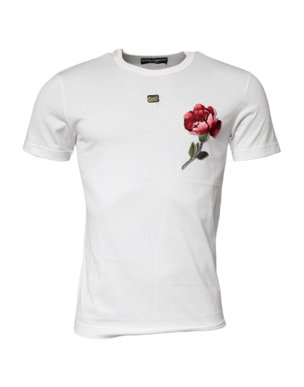 T-shirt Dolce & Gabbana en Coton Blanc à Col Rond avec Logo Fleuri