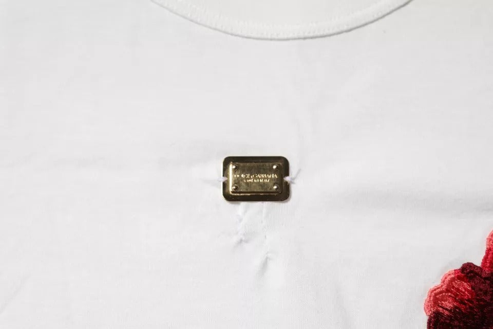 T-shirt Dolce & Gabbana en Coton Blanc à Col Rond avec Logo Fleuri