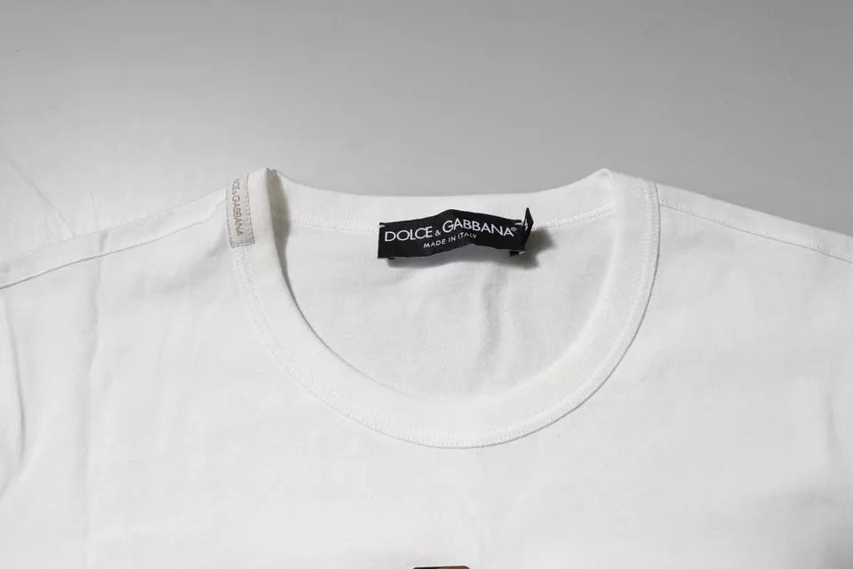 T-shirt Dolce & Gabbana en Coton Blanc à Col Rond avec Logo Fleuri