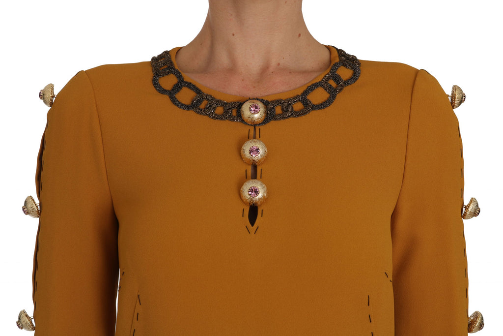 Robe Courte Dolce & Gabbana Marron Ornée de Cristaux