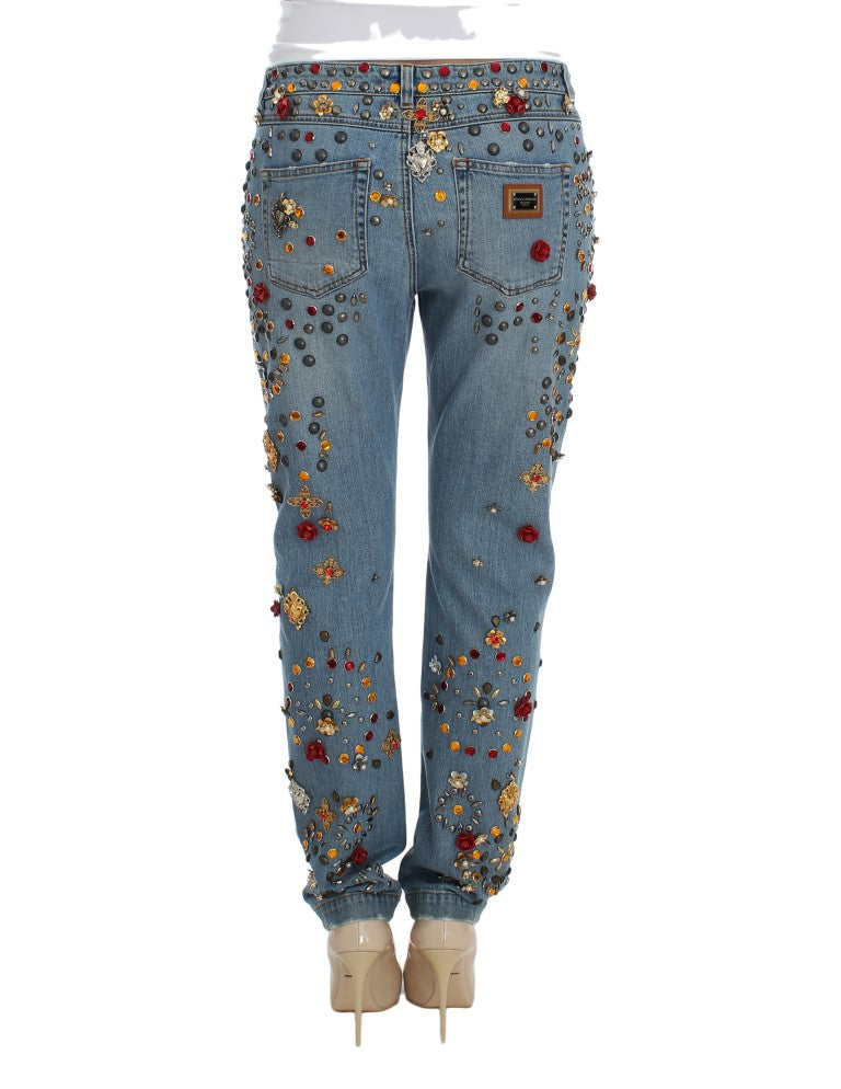 Jeans ornés de cœurs et de roses en cristal Dolce & Gabbana