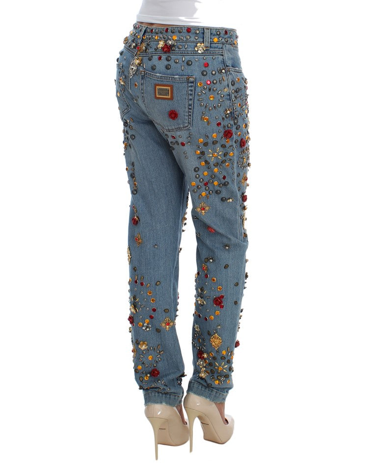 Jeans ornés de cœurs et de roses en cristal Dolce & Gabbana