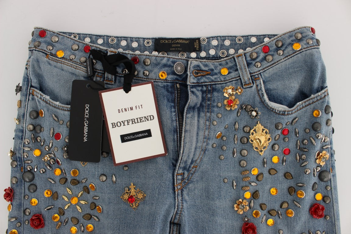 Jeans ornés de cœurs et de roses en cristal Dolce & Gabbana