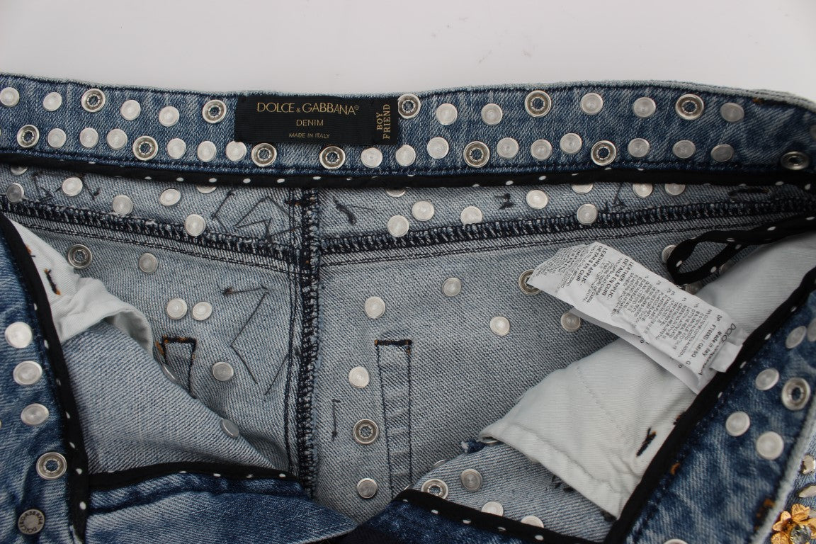 Jeans ornés de cœurs et de roses en cristal Dolce & Gabbana
