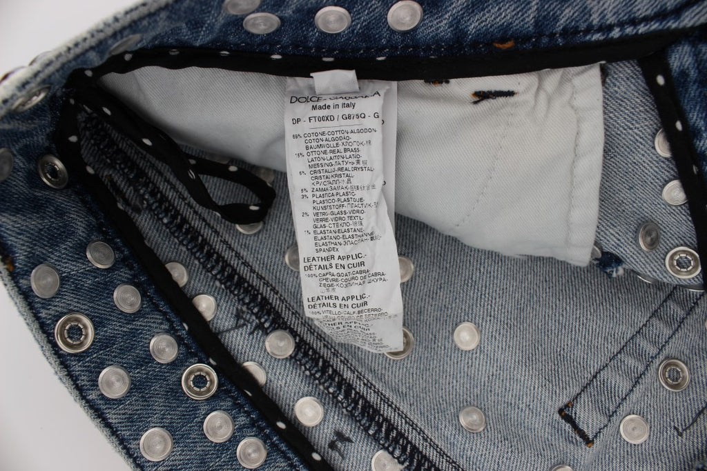 Jeans ornés de cœurs et de roses en cristal Dolce & Gabbana