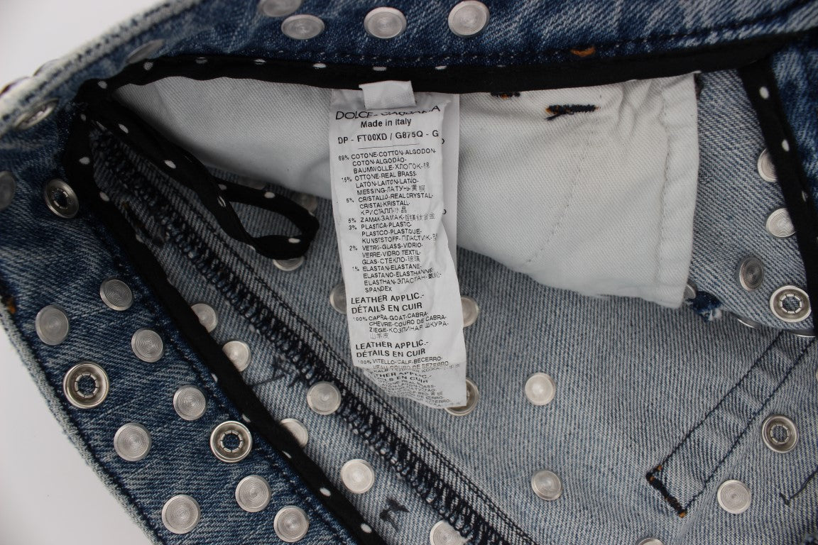 Jeans ornés de cœurs et de roses en cristal Dolce & Gabbana