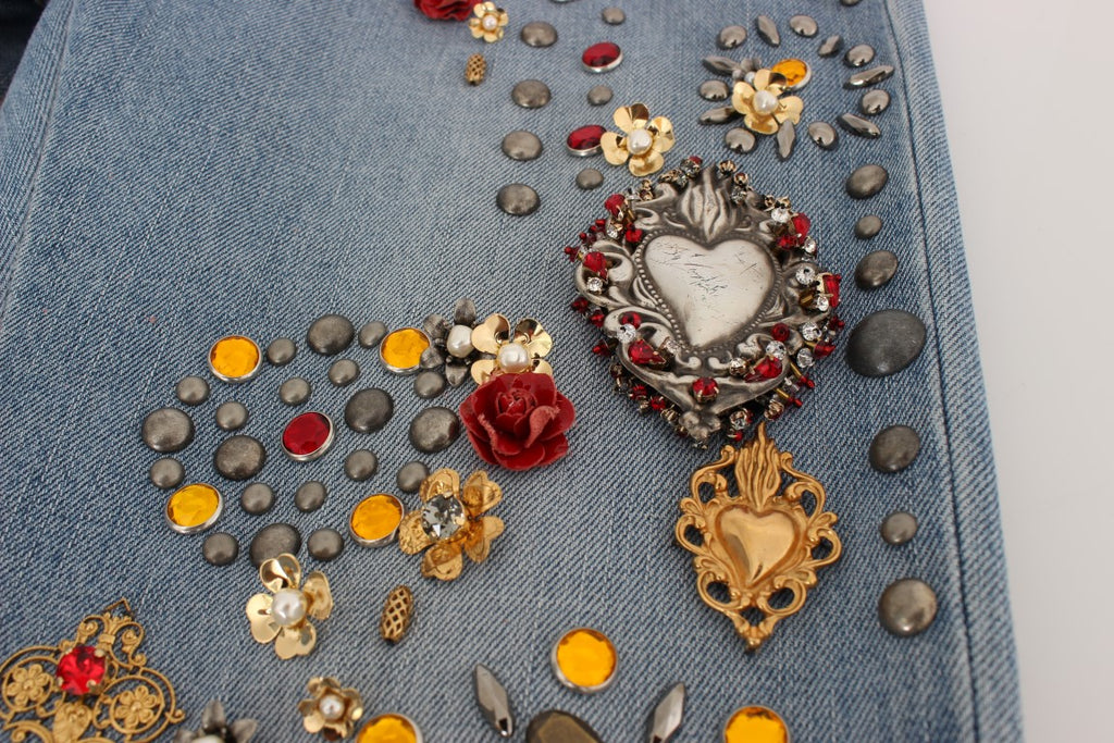 Jeans ornés de cœurs et de roses en cristal Dolce & Gabbana