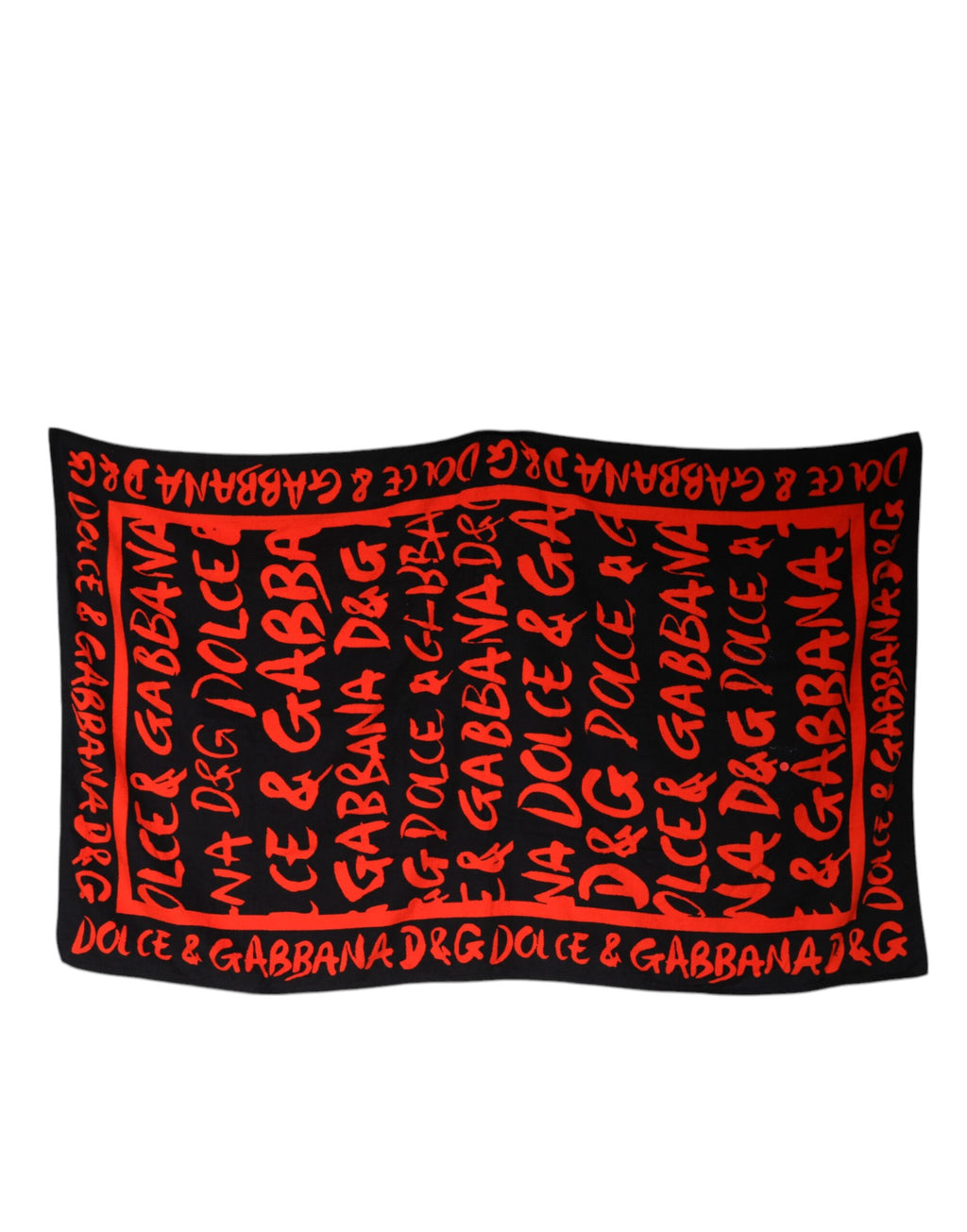 Serviette de Plage Dolce & Gabbana en Coton Noir Imprimé Logo Rouge
