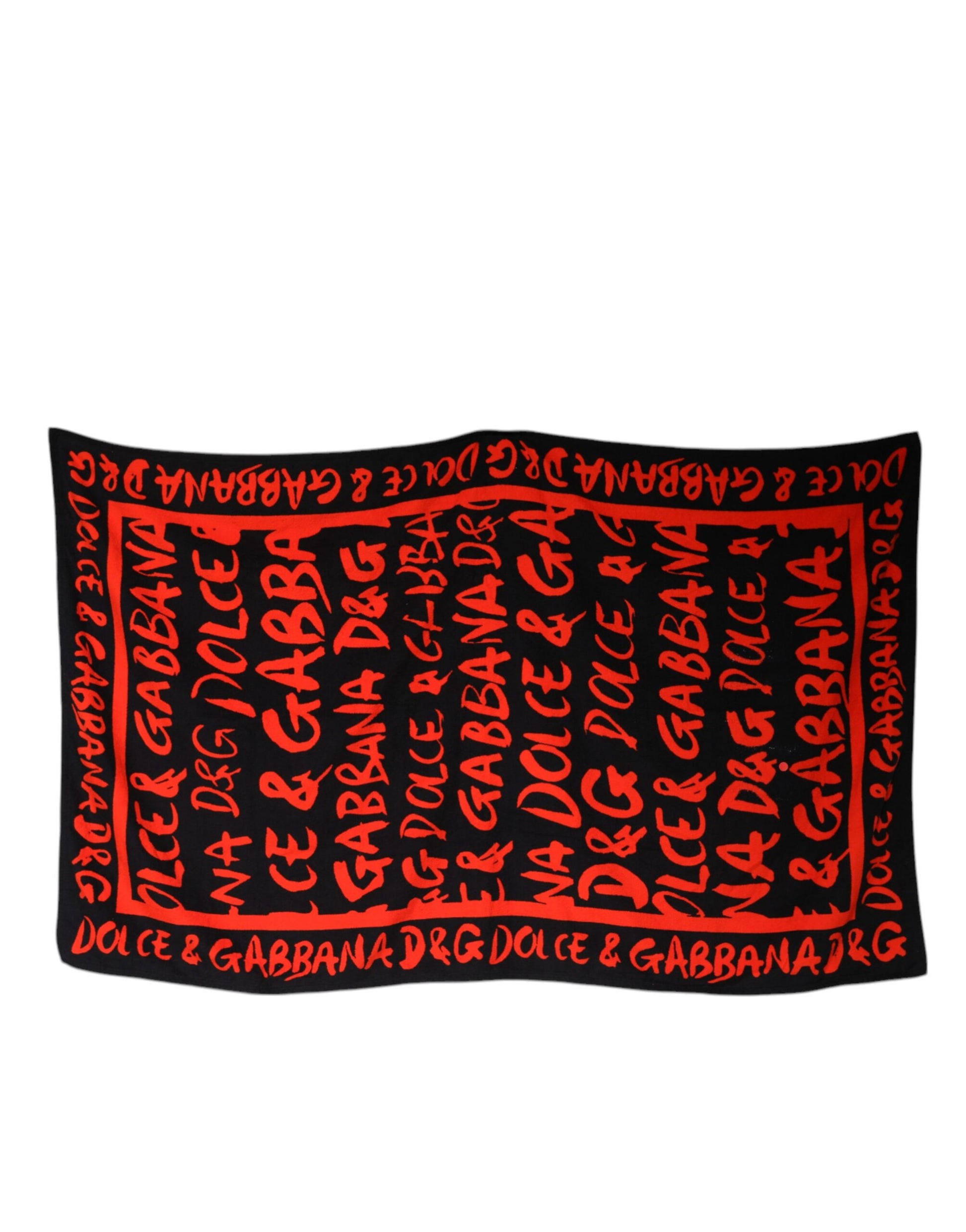 Serviette de Plage Dolce & Gabbana en Coton Noir Imprimé Logo Rouge