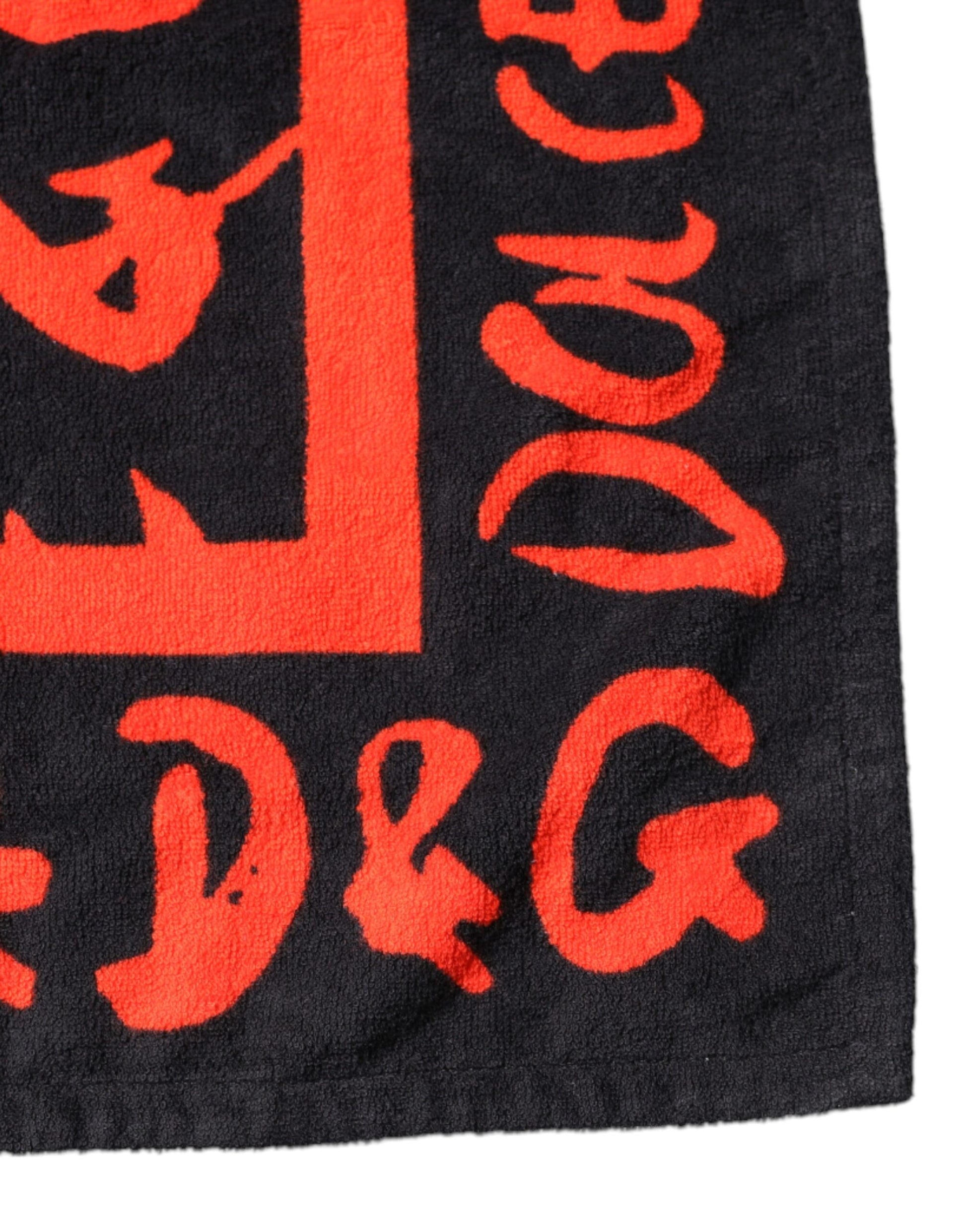 Serviette de Plage Dolce & Gabbana en Coton Noir Imprimé Logo Rouge