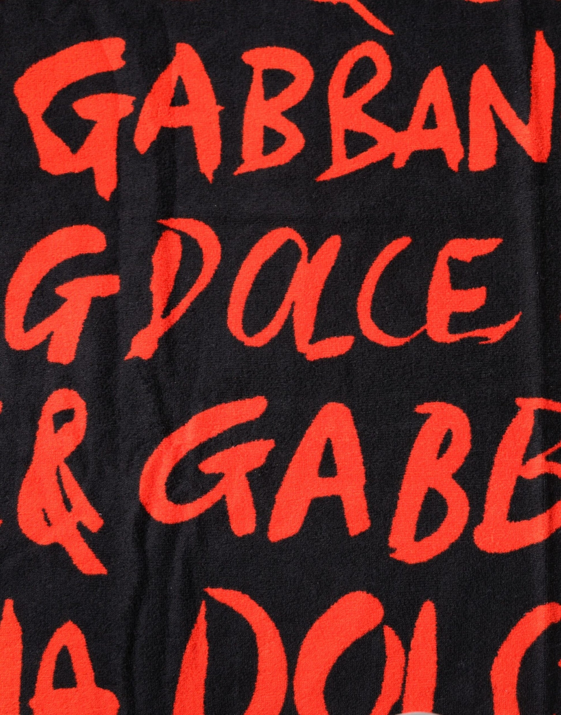 Serviette de Plage Dolce & Gabbana en Coton Noir Imprimé Logo Rouge