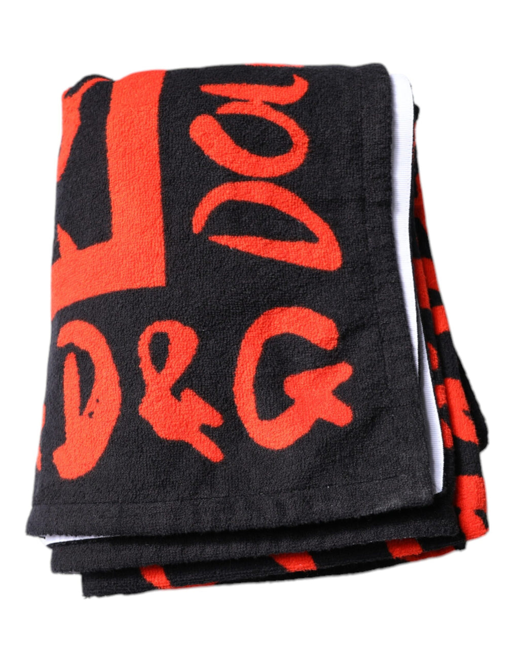 Serviette de Plage Dolce & Gabbana en Coton Noir Imprimé Logo Rouge