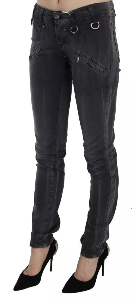Jean skinny en denim délavé gris taille basse avec fermeture éclair latérale John Galliano
