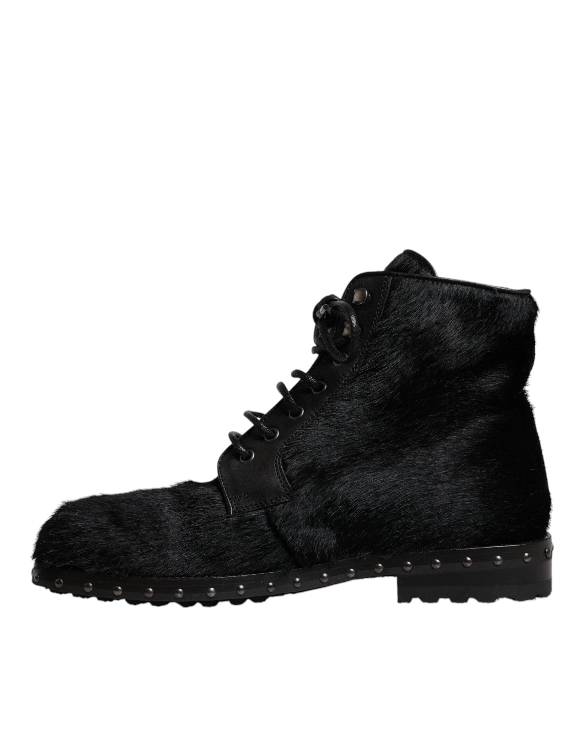Bottes mi-mollet en cuir façon poney noir Dolce & Gabbana