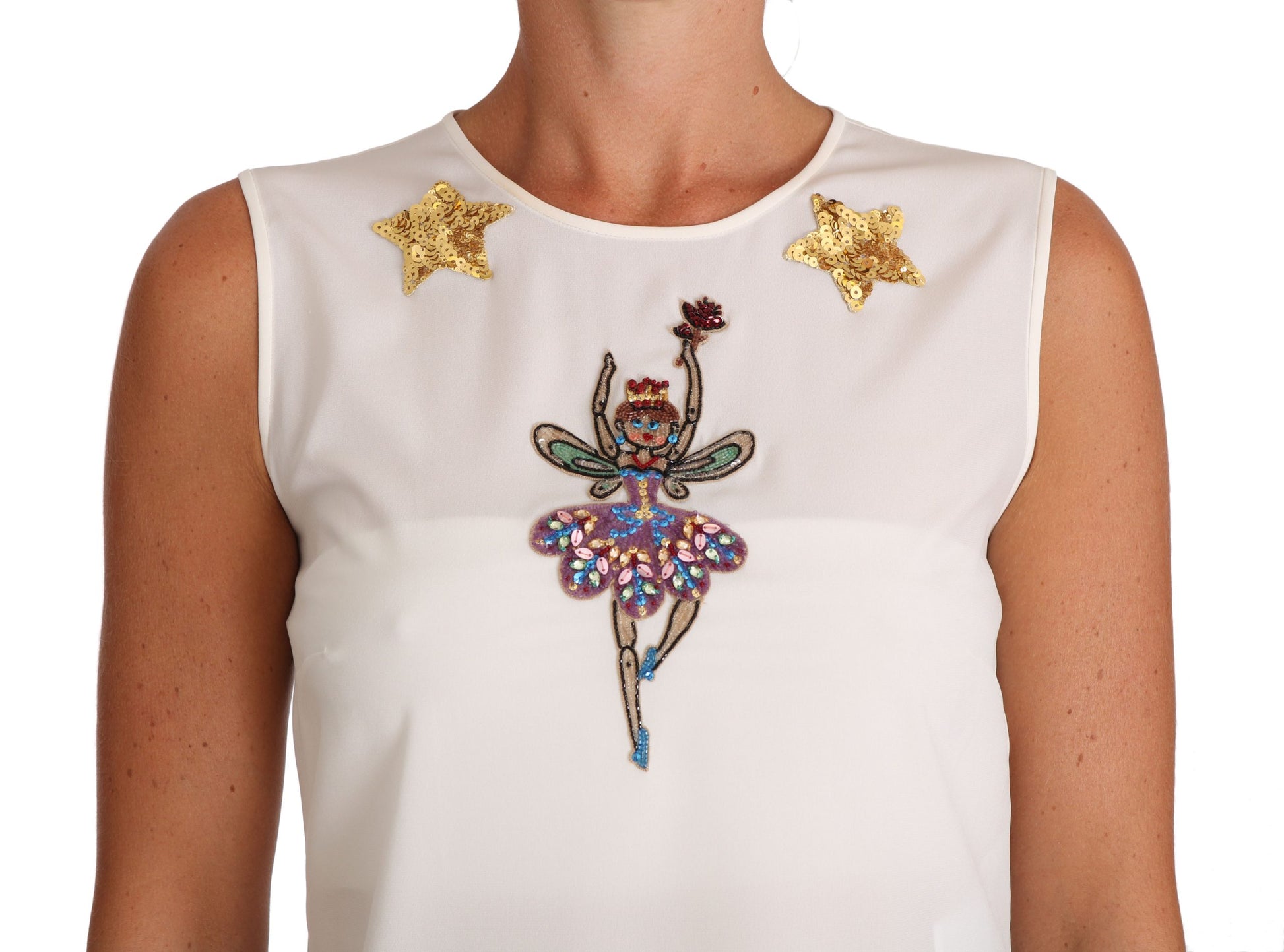 Haut Dolce & Gabbana en soie blanche orné de cristaux et de sequins