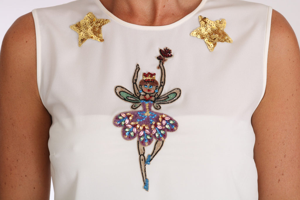 Haut Dolce & Gabbana en soie blanche orné de cristaux et de sequins