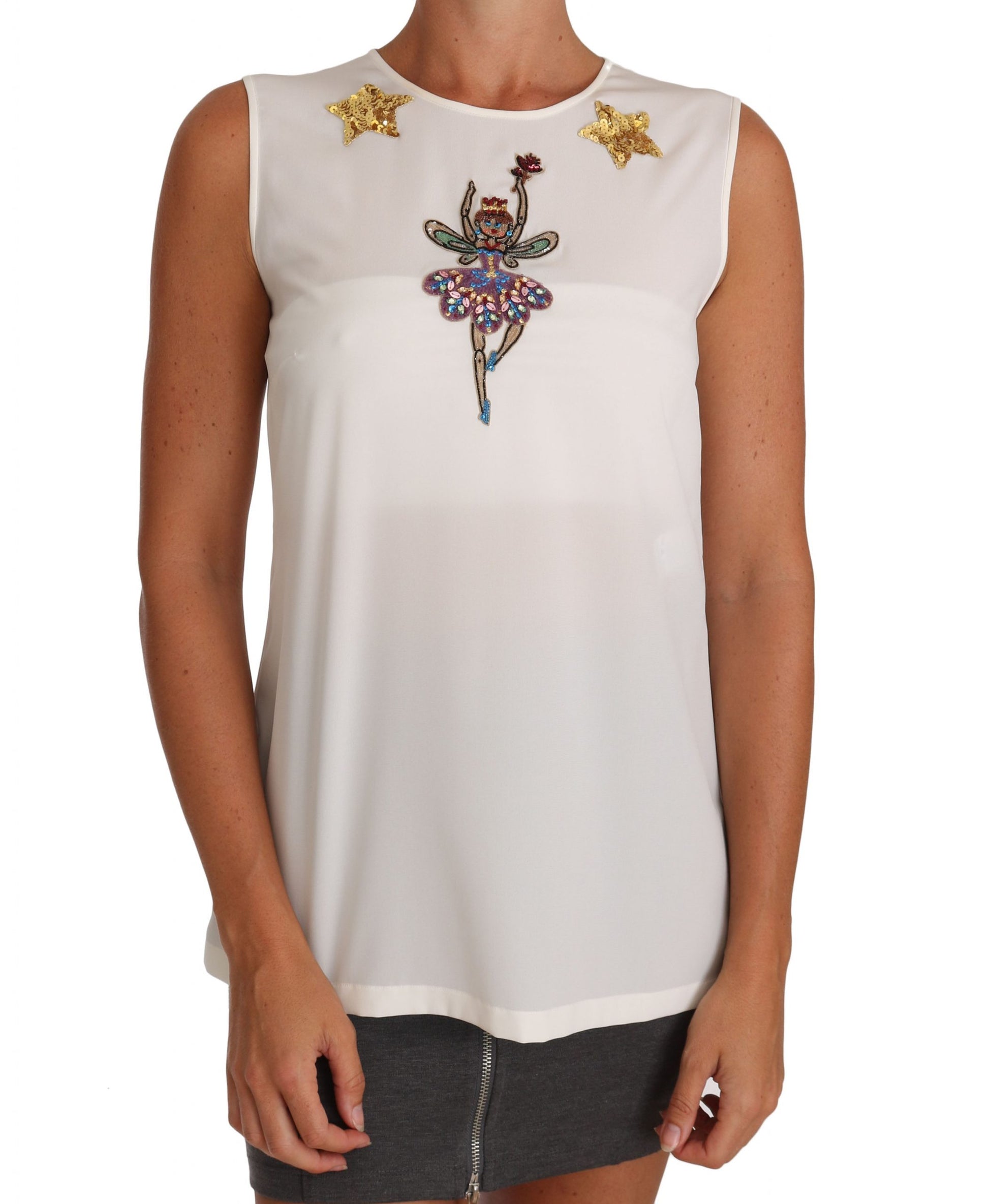 Haut Dolce & Gabbana en soie blanche orné de cristaux et de sequins