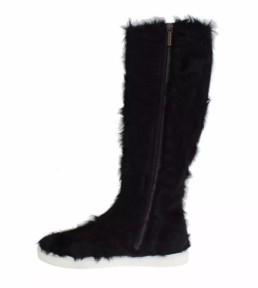Chaussures bottes en cuir et fourrure d'agneau Xiangao noires Dolce & Gabbana