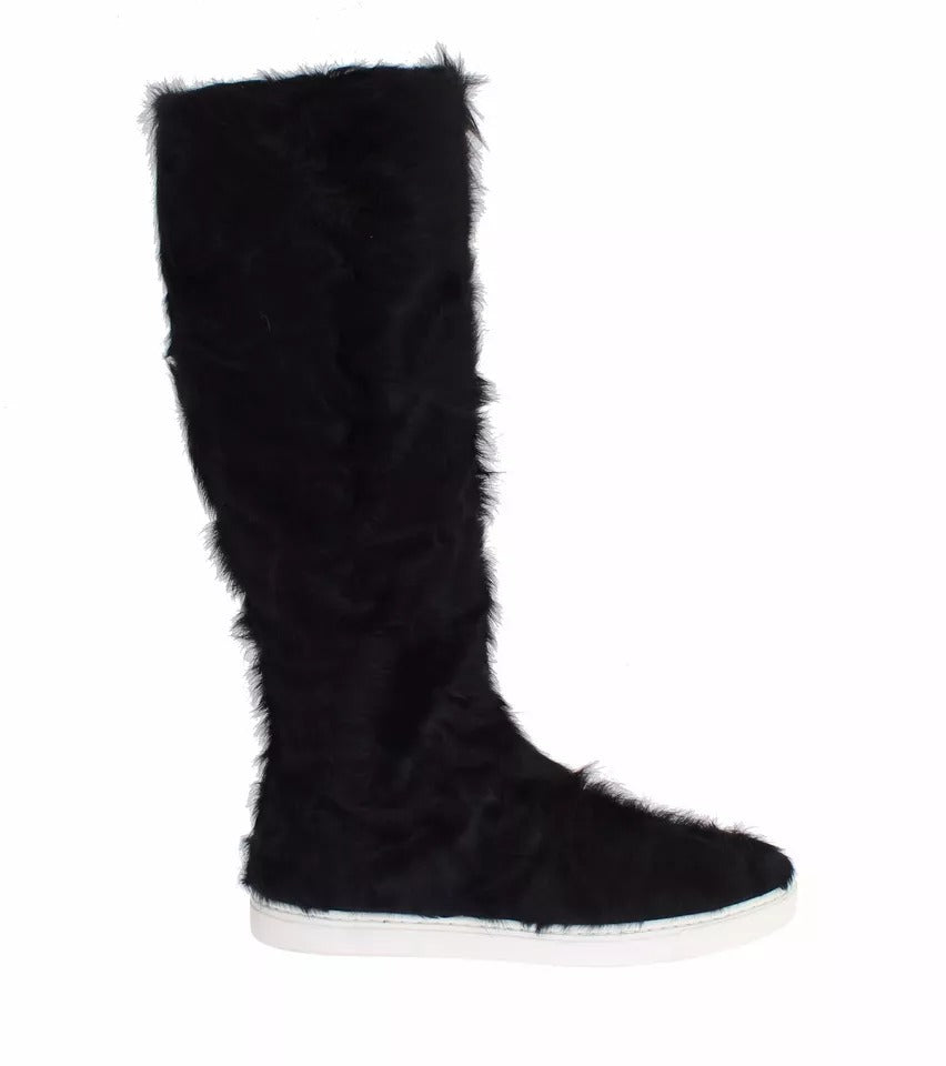 Chaussures bottes en cuir et fourrure d'agneau Xiangao noires Dolce & Gabbana