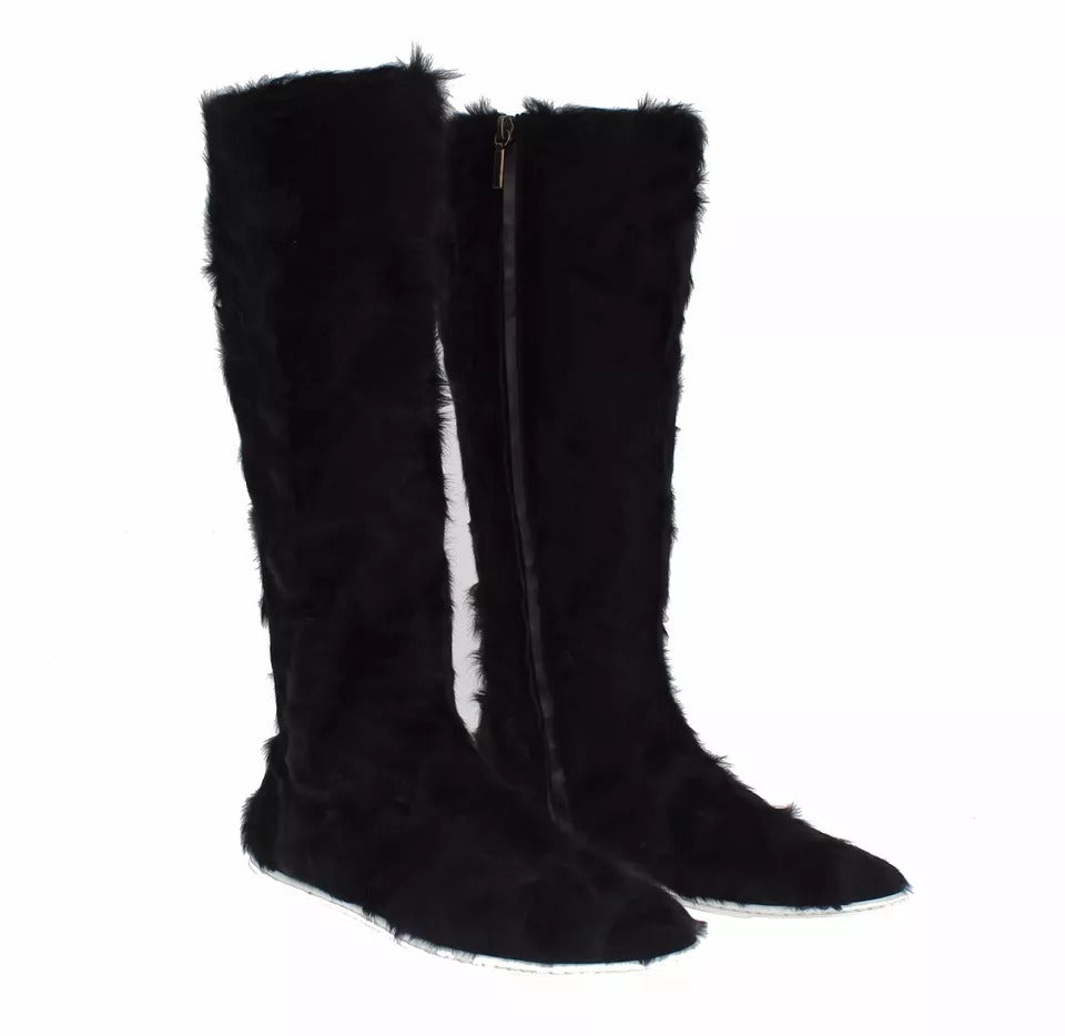 Chaussures bottes en cuir et fourrure d'agneau Xiangao noires Dolce & Gabbana