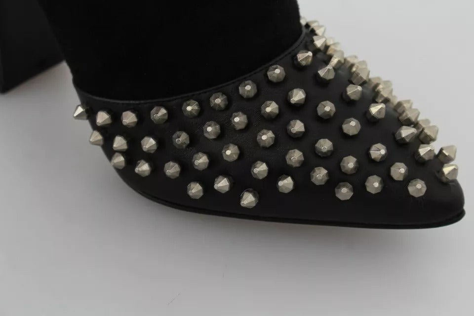 Philipp Plein Bottines à Talons Noires en Daim cloutées