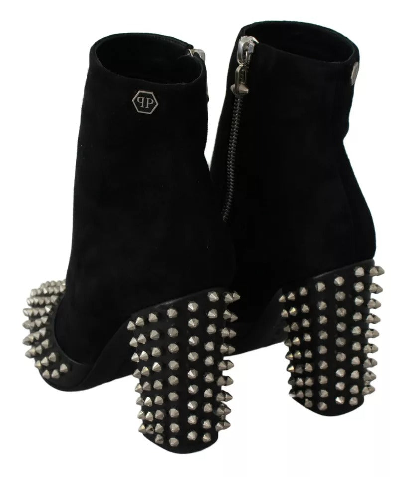 Philipp Plein Bottines à Talons Noires en Daim cloutées