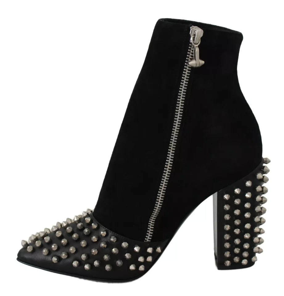 Philipp Plein Bottines à Talons Noires en Daim cloutées